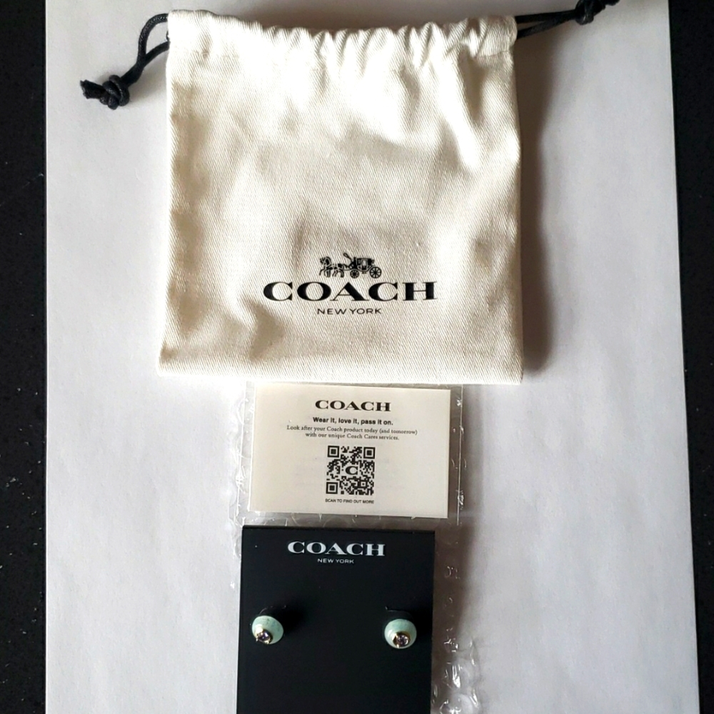 NWT Coach Earrings with central Amethyst stone. Dustbag and Care Card included